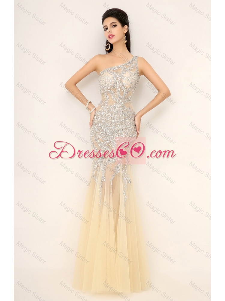 Elegant Champagne One Shoulder Prom Dress with Side Zipper