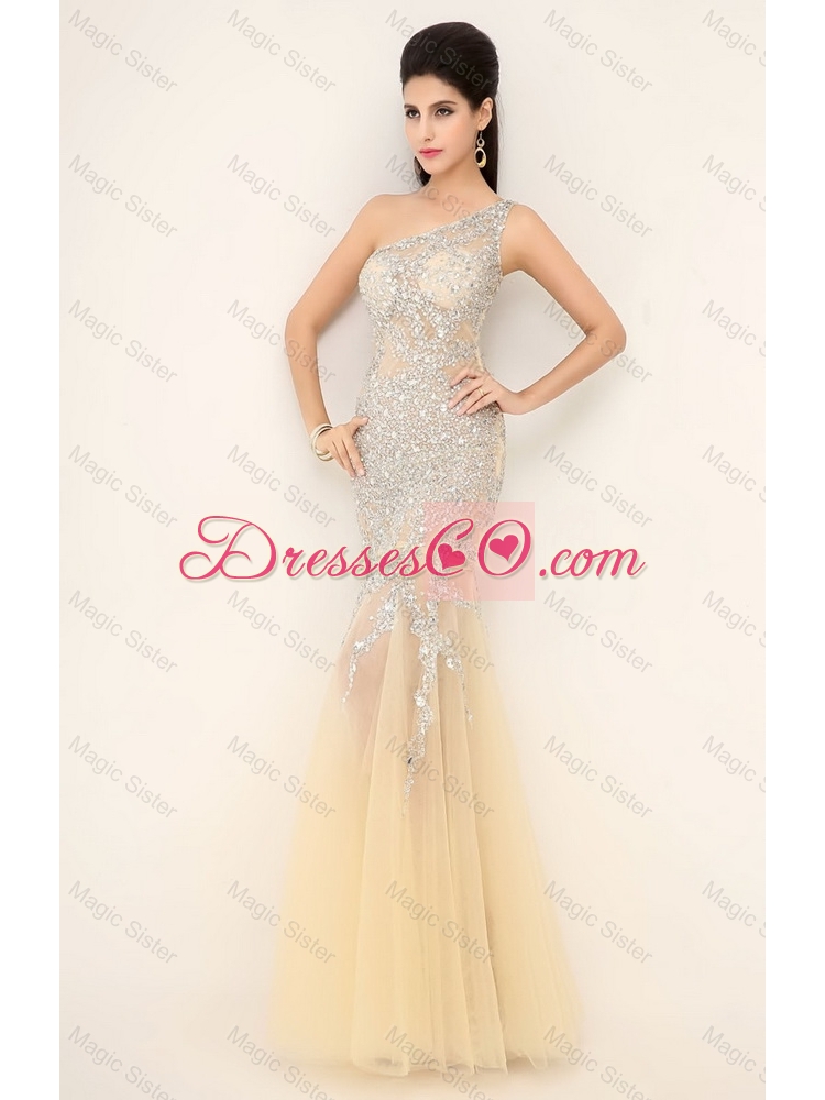 Elegant Champagne One Shoulder Prom Dress with Side Zipper