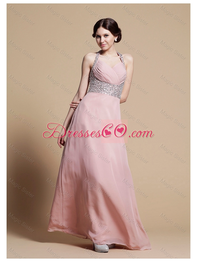 Empire Halter Top Prom Dress with Beading