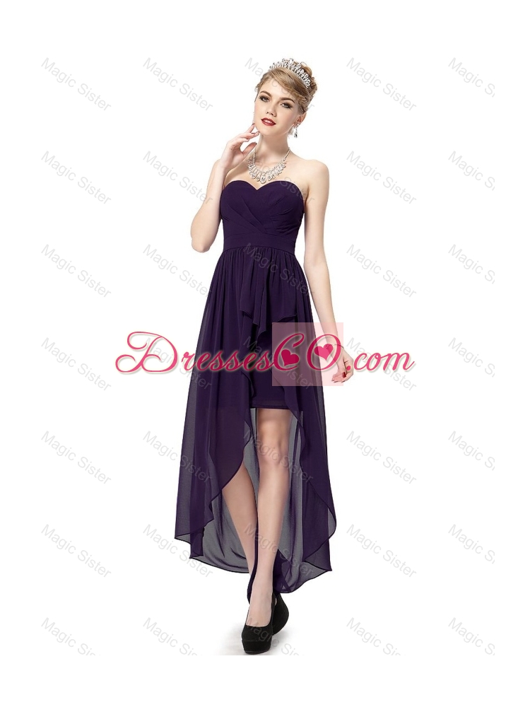 Cheap Gorgeous Exclusive High Low Purple Prom Dress with Ruching