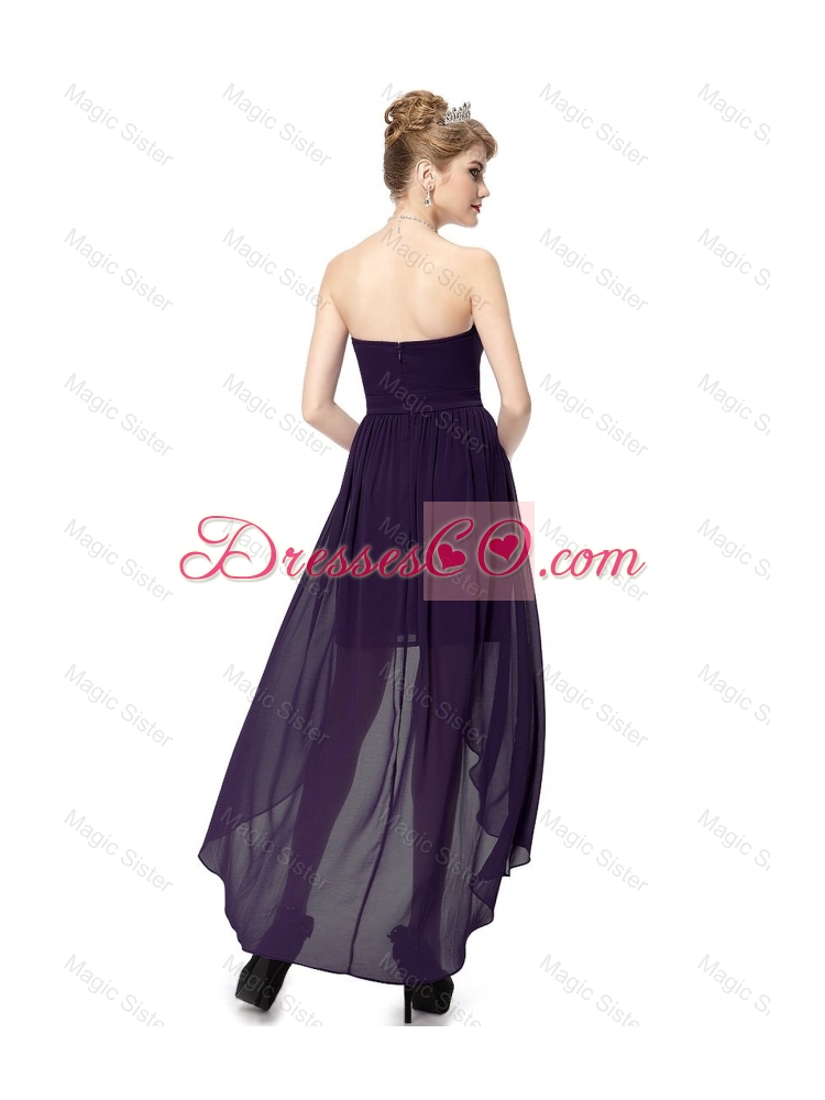 Cheap Gorgeous Exclusive High Low Purple Prom Dress with Ruching