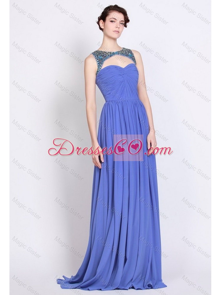 Cheap Lovely Pretty Bateau Zipper Up Blue Prom Dress with Brush Train