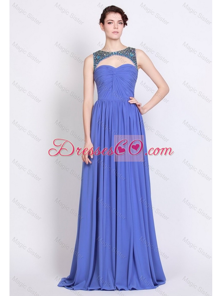 Cheap Lovely Pretty Bateau Zipper Up Blue Prom Dress with Brush Train