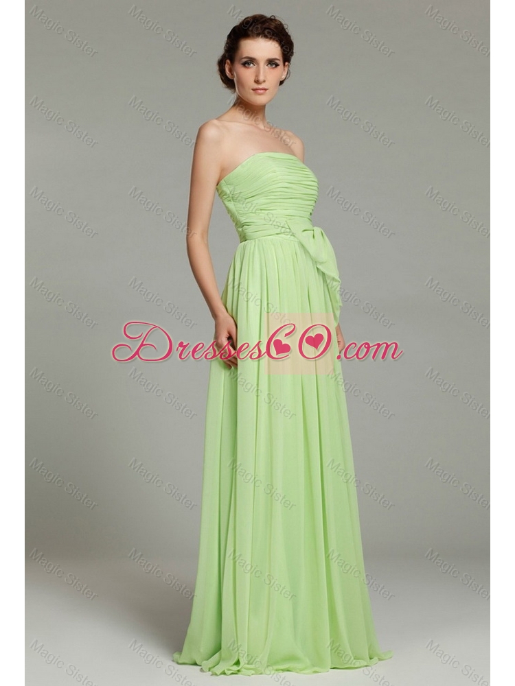 Discount Apple Green Brush Train Prom Dress in Bowknot and Ruching