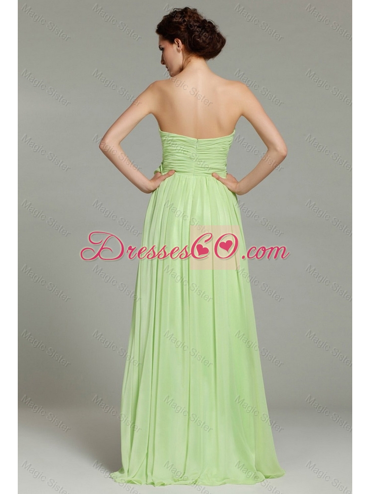 Discount Apple Green Brush Train Prom Dress in Bowknot and Ruching
