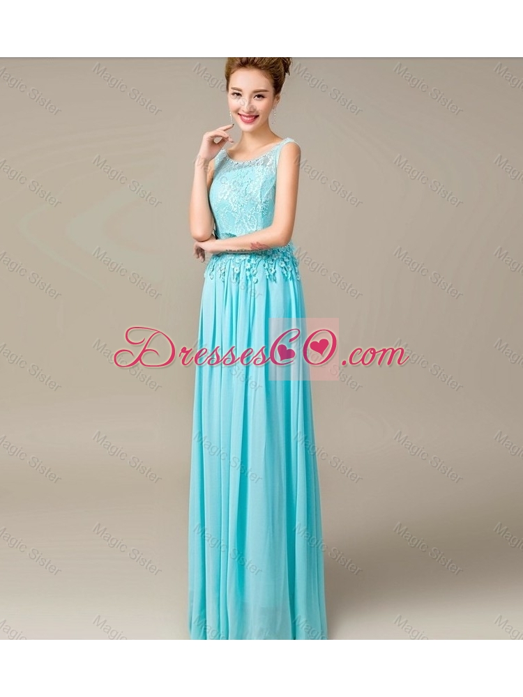 Discount Elegant Discount Lace Up Appliques and Laced Prom Dress in Aqua Blue Color