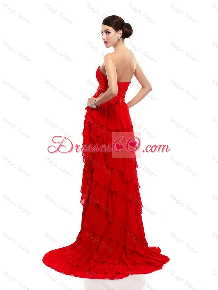 Fashionable High Low Lace Up Prom Gowns with Ruffled Layers