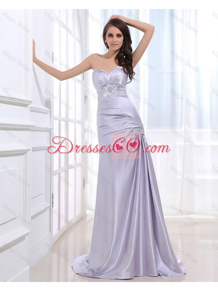 Gorgeous Exclusive Beautiful Column Elastic Woven Satin Prom Dress with Beading