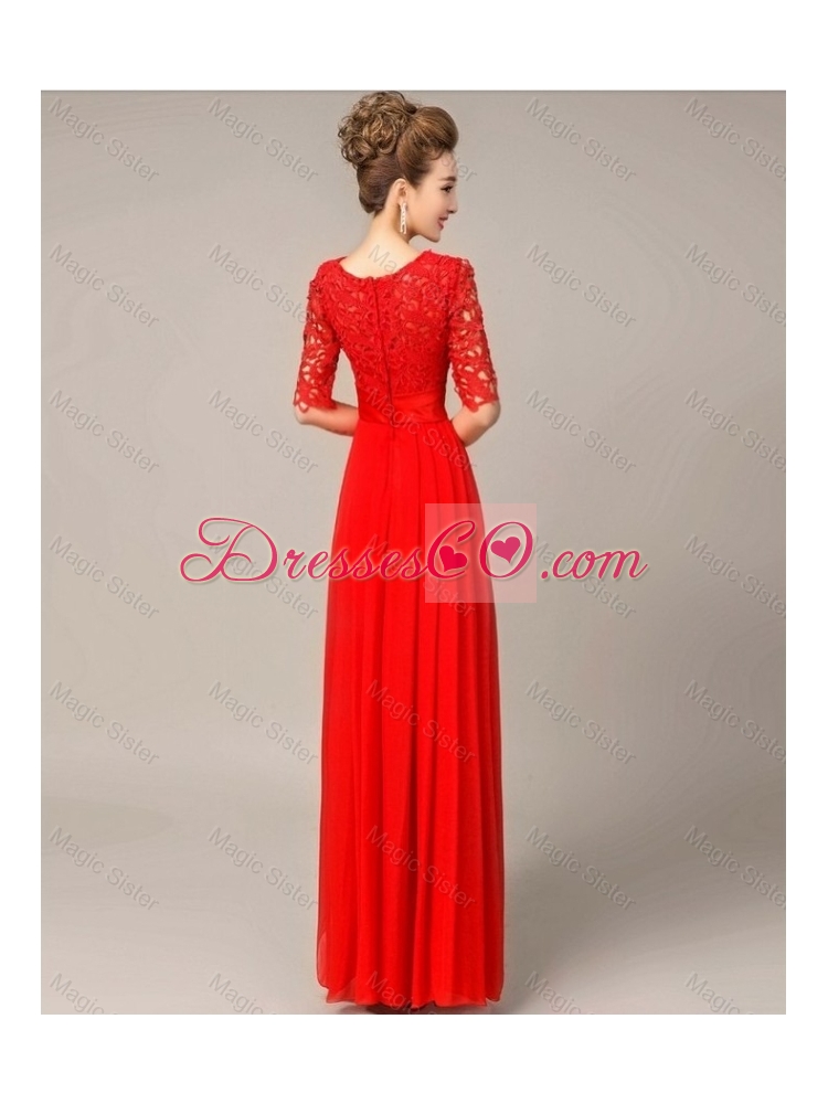 Gorgeous Exclusive Fashionable Scoop Laced Red Prom Dress with Half Sleeves