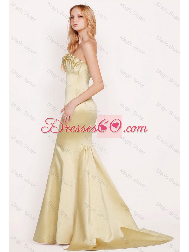 Latest Mermaid Gold Prom Dress with Brush Train
