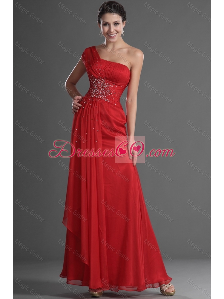 Discount One Shoulder Beading and Ruching Prom Dress in Red