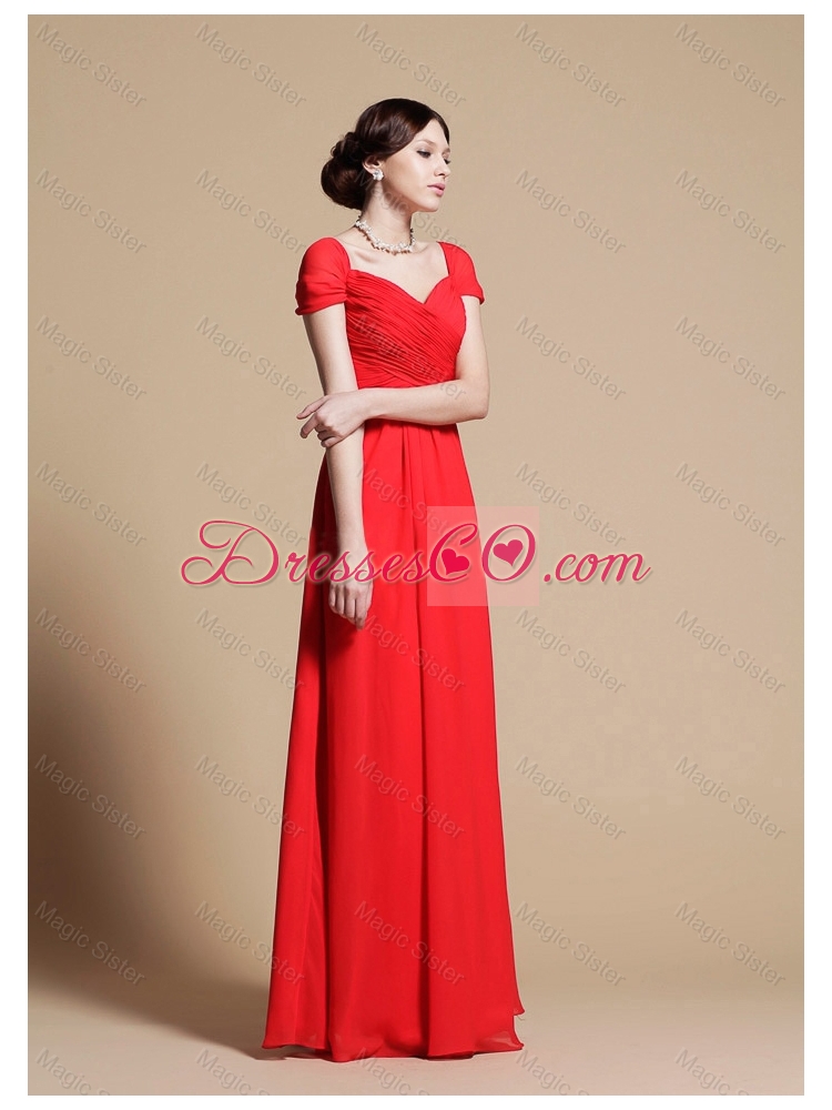Empire Off the Shoulder Red Prom Dress with Ruching