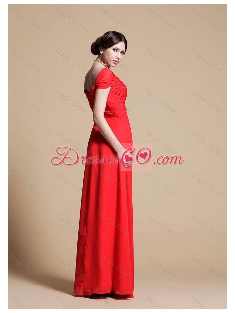 Empire Off the Shoulder Red Prom Dress with Ruching