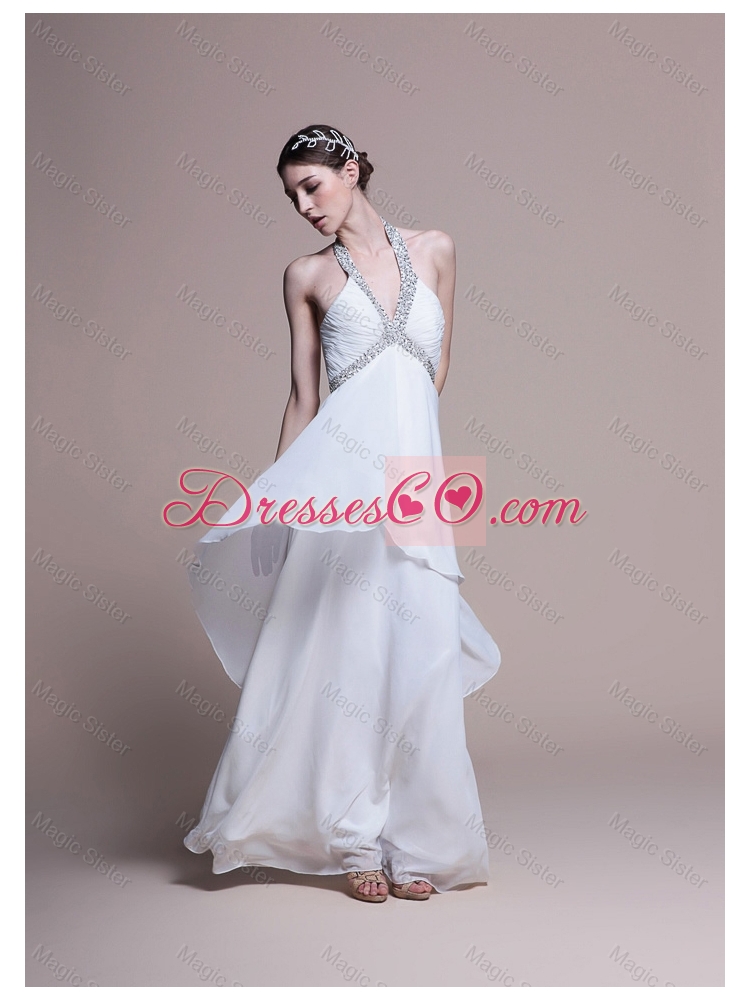 Artistic Empire Halter Top Prom Dress with Beading in White
