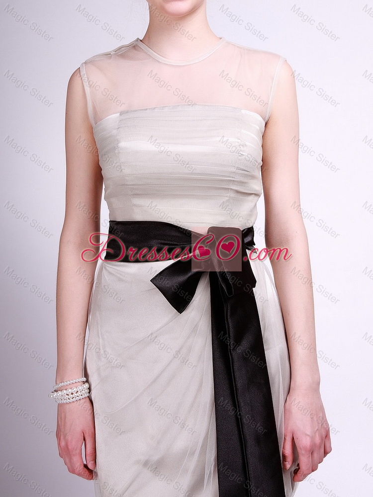 Beautiful Column Grey Prom Dress with Sash and Ruching