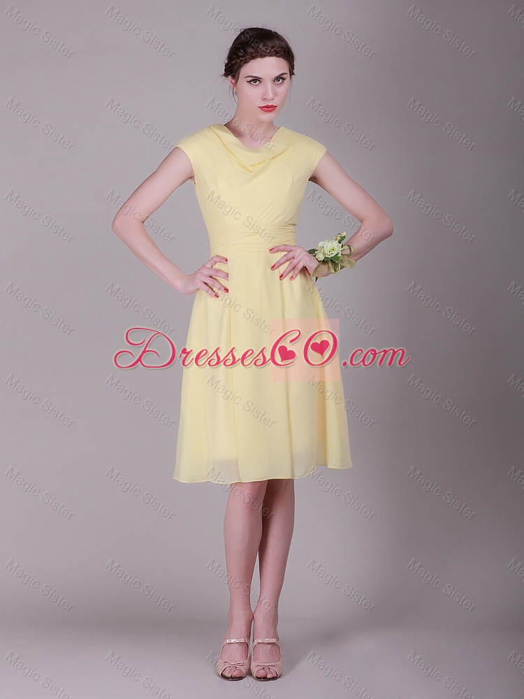 Beautiful Empire High Neck Cap Sleeves Prom Dress with Ruching
