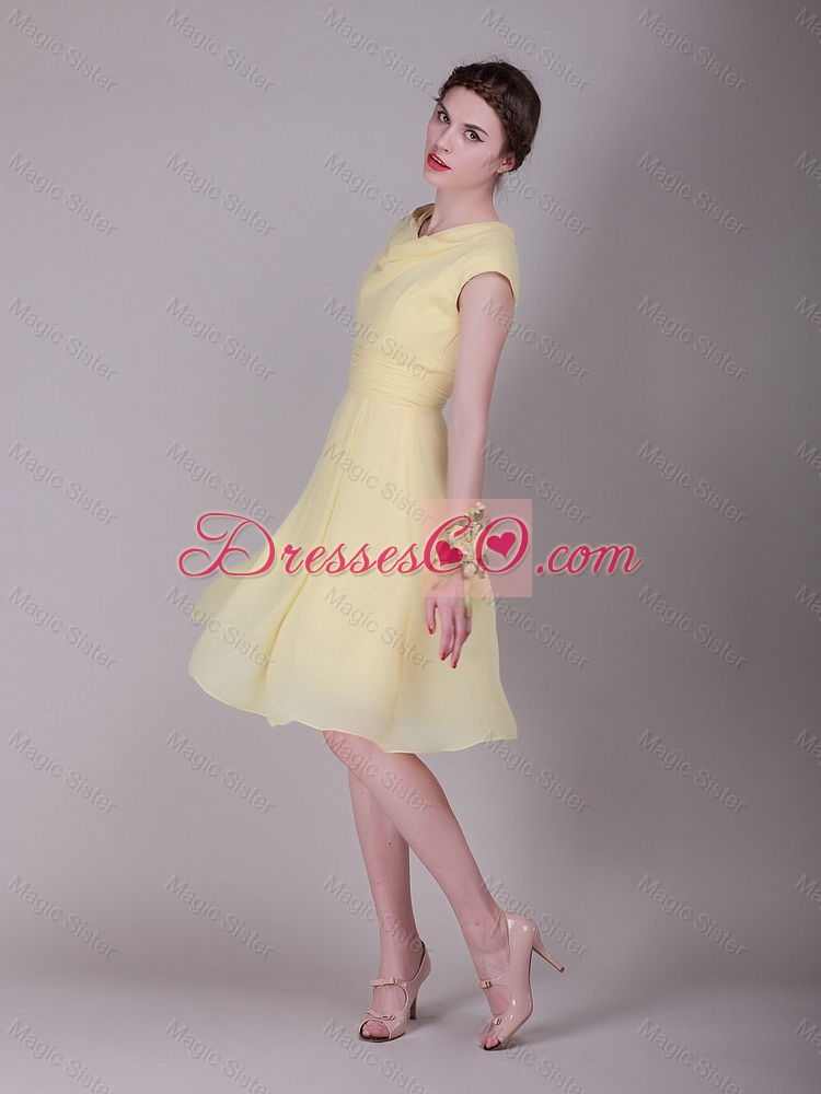 Beautiful Empire High Neck Cap Sleeves Prom Dress with Ruching
