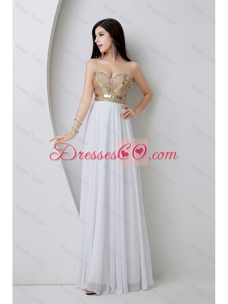 Beautiful Empire Sequined White Prom Dress with Beading