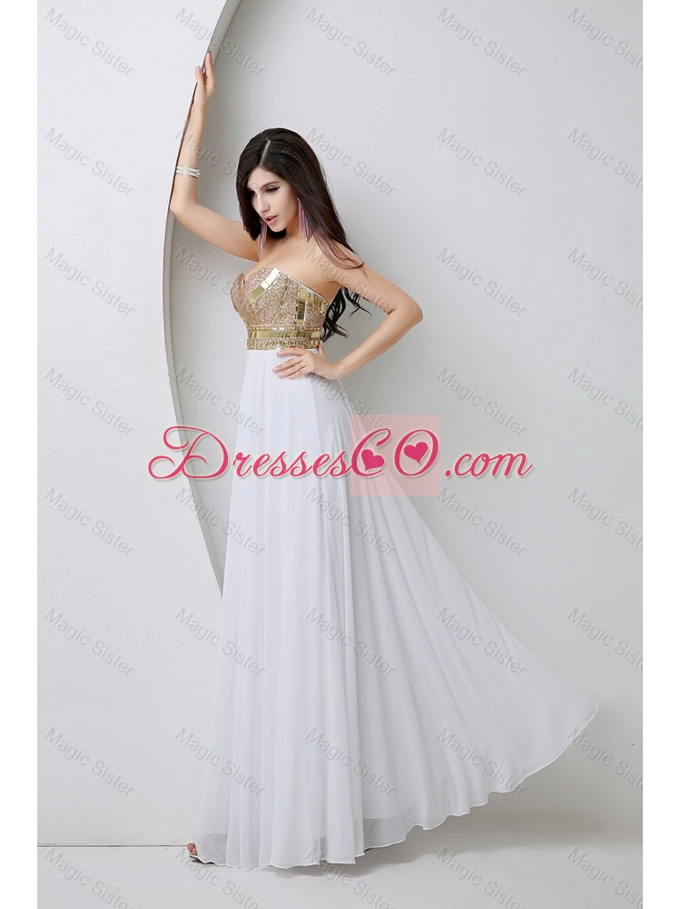 Beautiful Empire Sequined White Prom Dress with Beading
