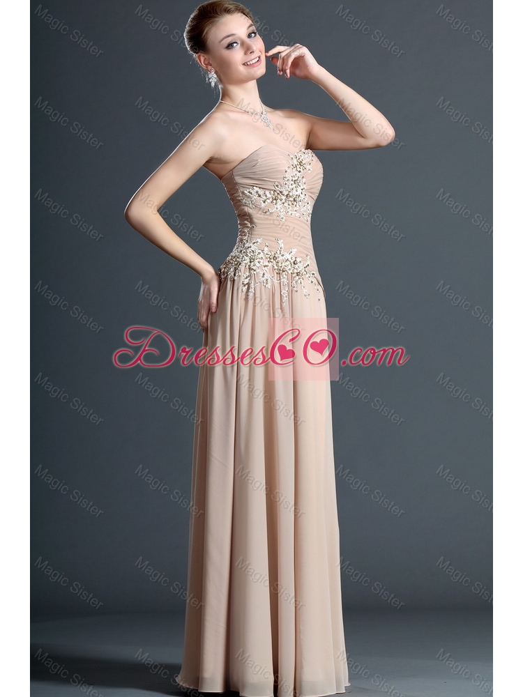 Classical Long Champagne Prom Dress with Appliques