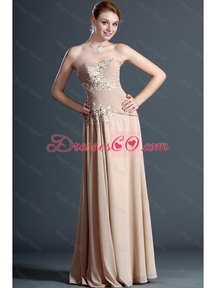 Classical Long Champagne Prom Dress with Appliques