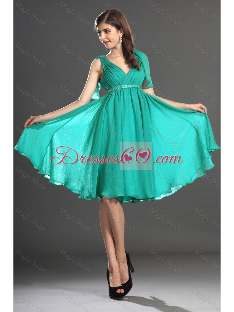 Custom Made Beading and Ruching Prom Dress in Turquoise