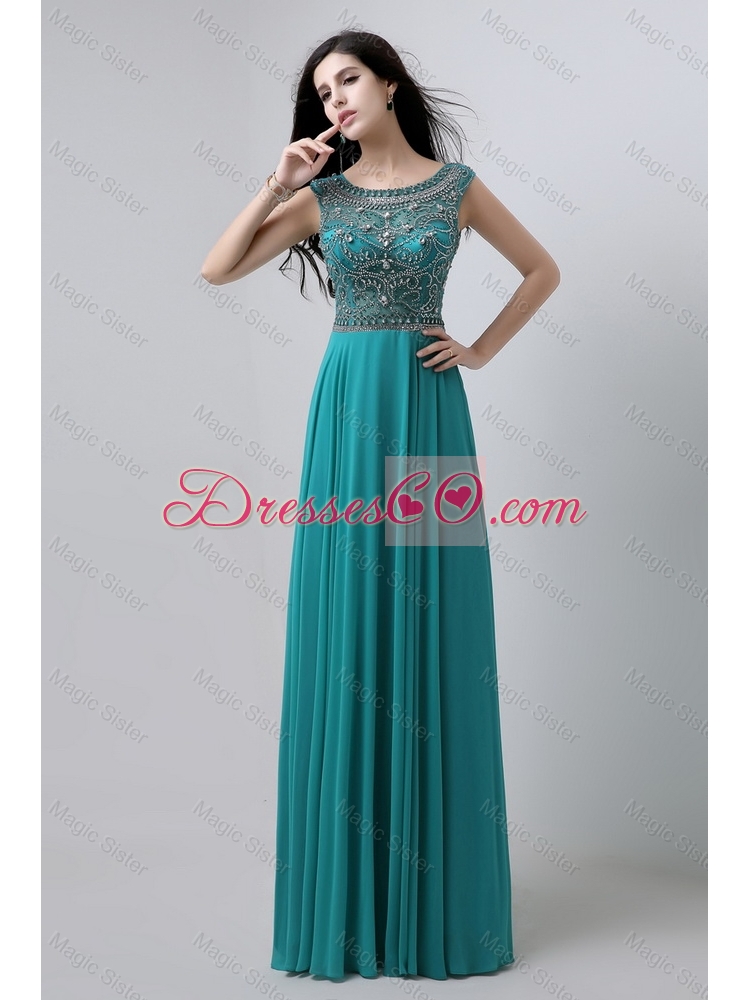 Discount Bateau Floor Length Prom Dress with Beading