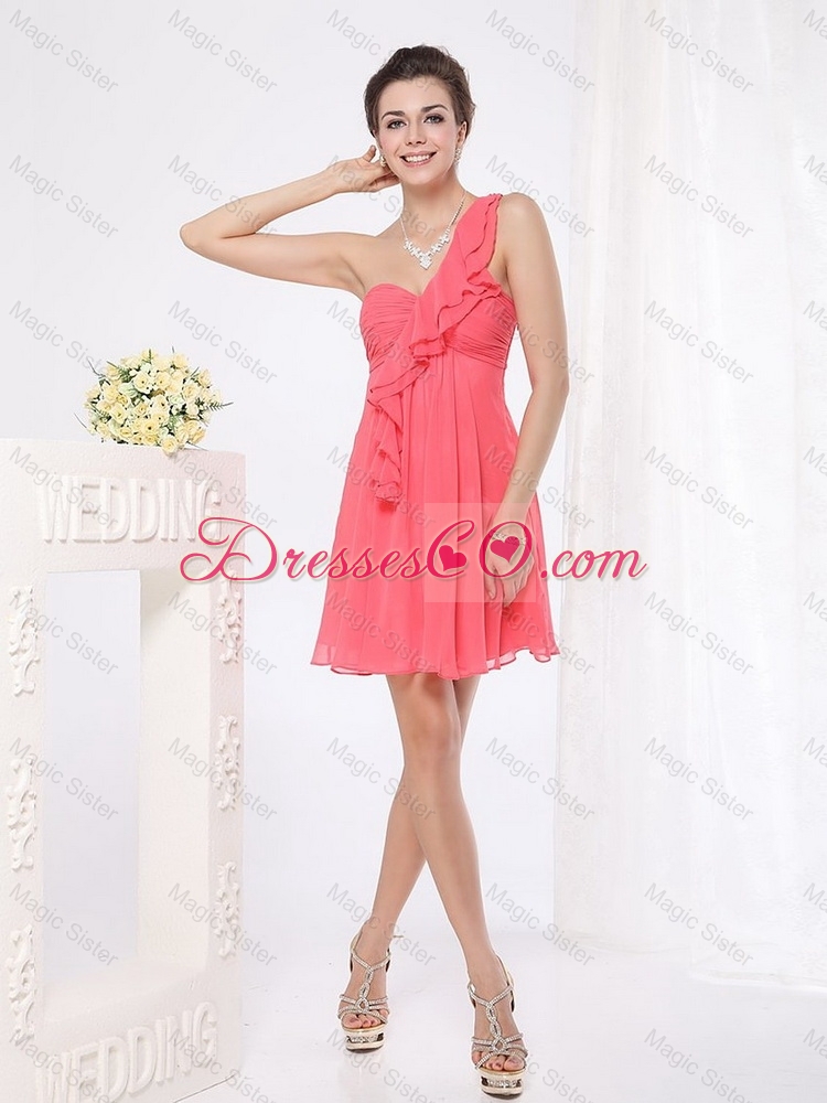 Discount Side Zipper One Shoulder Prom Dress with Ruffles