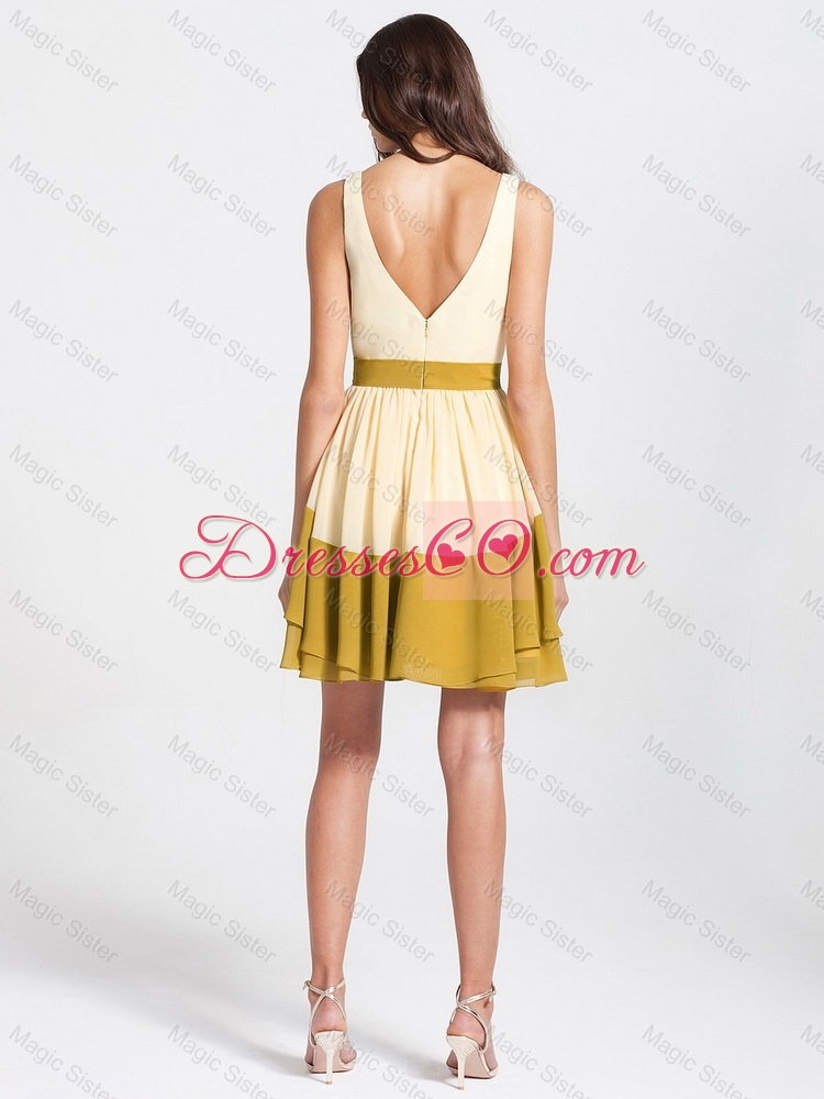 Discount V Neck Belt Multi Color Short Prom Dress