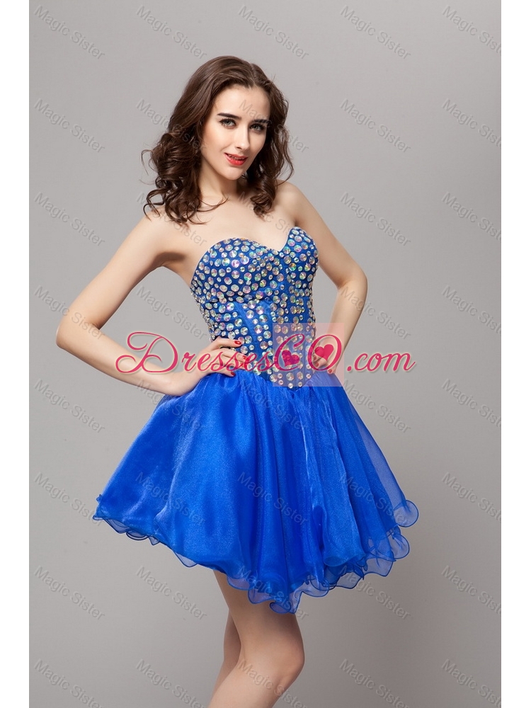 Elegant A Line Lace Up Beaded Prom Gowns in Blue