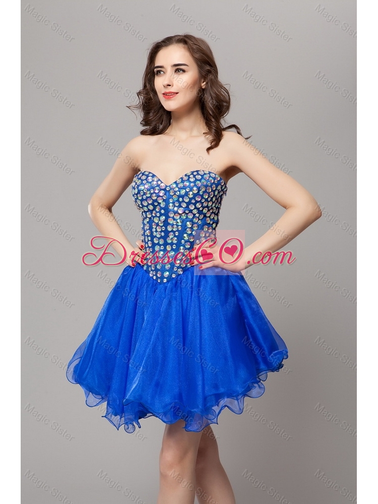 Elegant A Line Lace Up Beaded Prom Gowns in Blue