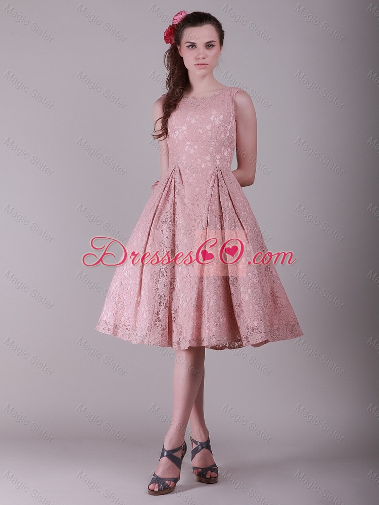 Gorgeous Exclusive Fashionable Ruching Lace Prom Dress in Peach for