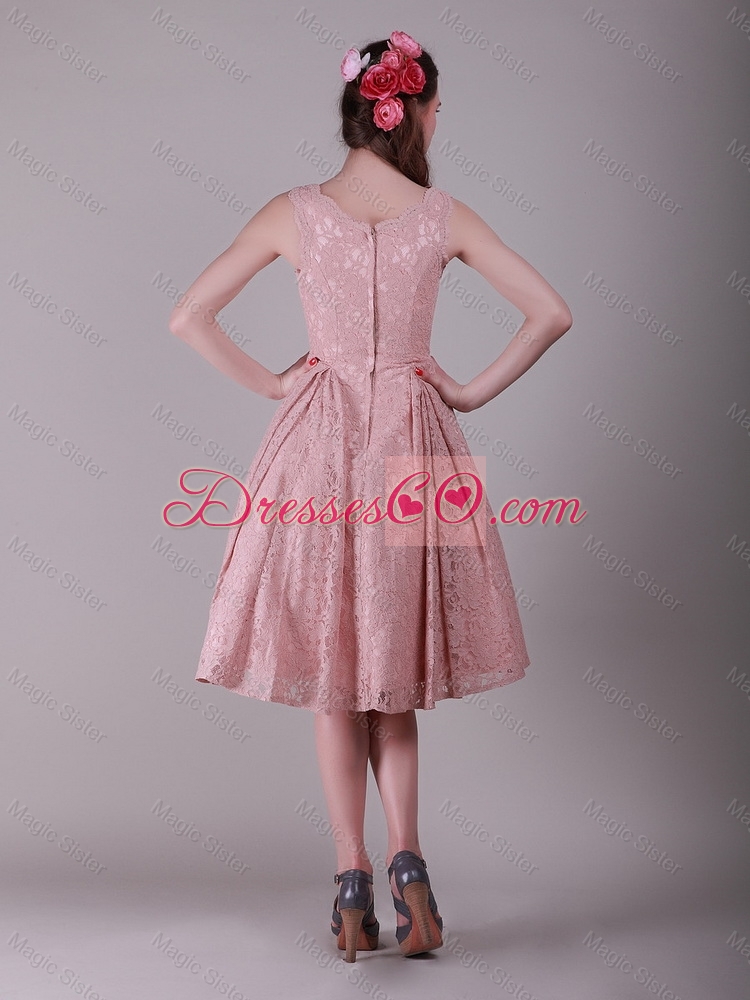 Gorgeous Exclusive Fashionable Ruching Lace Prom Dress in Peach for
