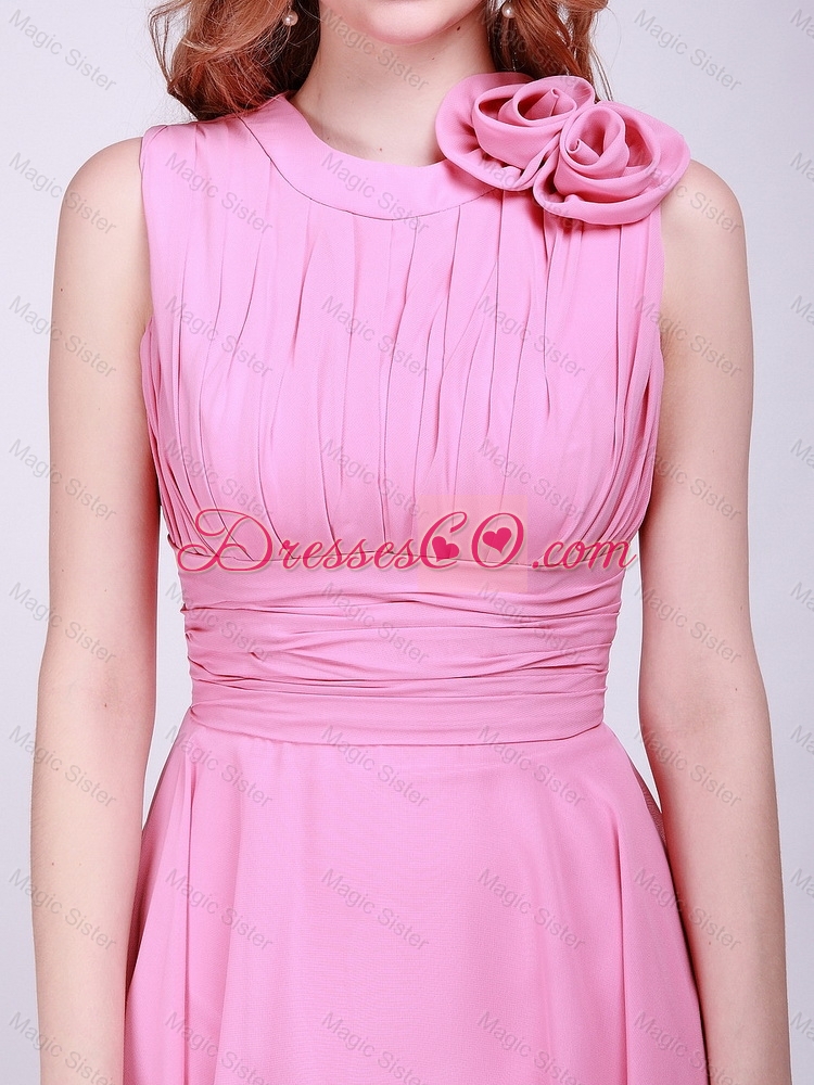 Gorgeous Rose Pink Prom Dress with Pleats and Hand Made Flowers for