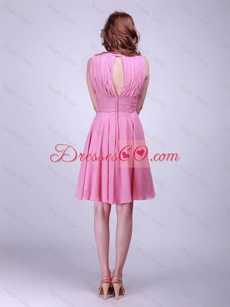 Gorgeous Rose Pink Prom Dress with Pleats and Hand Made Flowers for