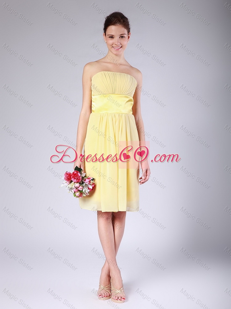 Hot Sale Yellow Strapless Prom Dress with Knee Length
