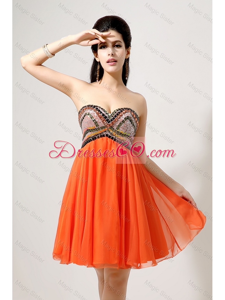 Latest Beaded and Sequined Prom Dress in Orange