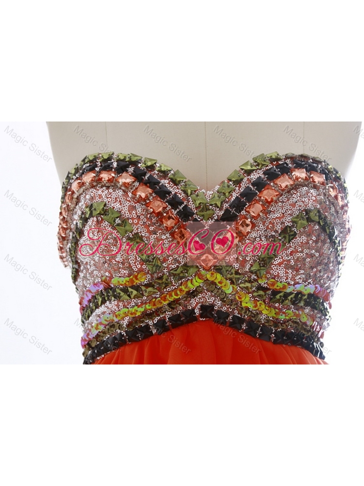 Latest Beaded and Sequined Prom Dress in Orange