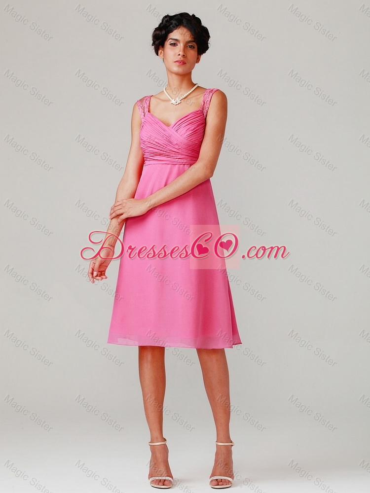 Modest Short Straps Prom Dress with Lace and Ruching