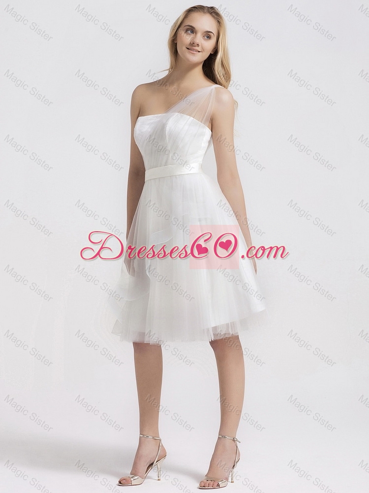 New Style Knee Length One Shoulder Prom Gowns in White