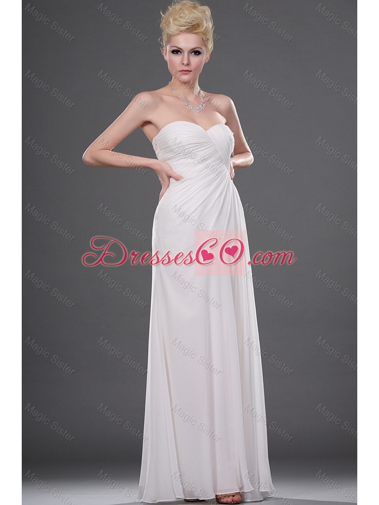 Perfect Ruched White Prom Dress with High Slit