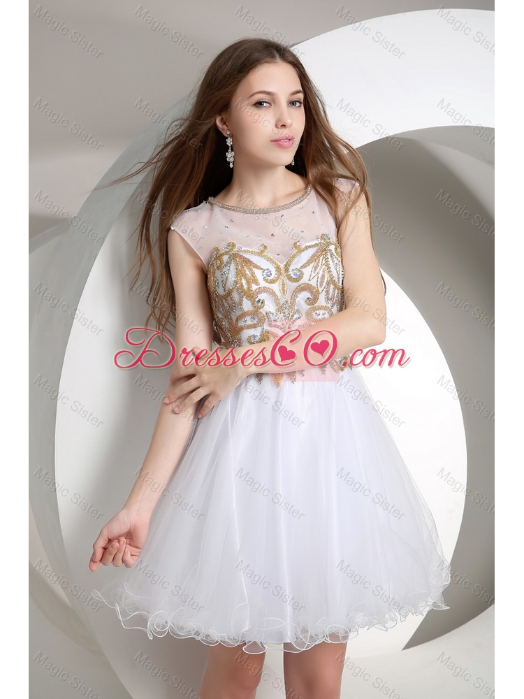 Popular A Line Beaded Mini Length Prom Dress in White