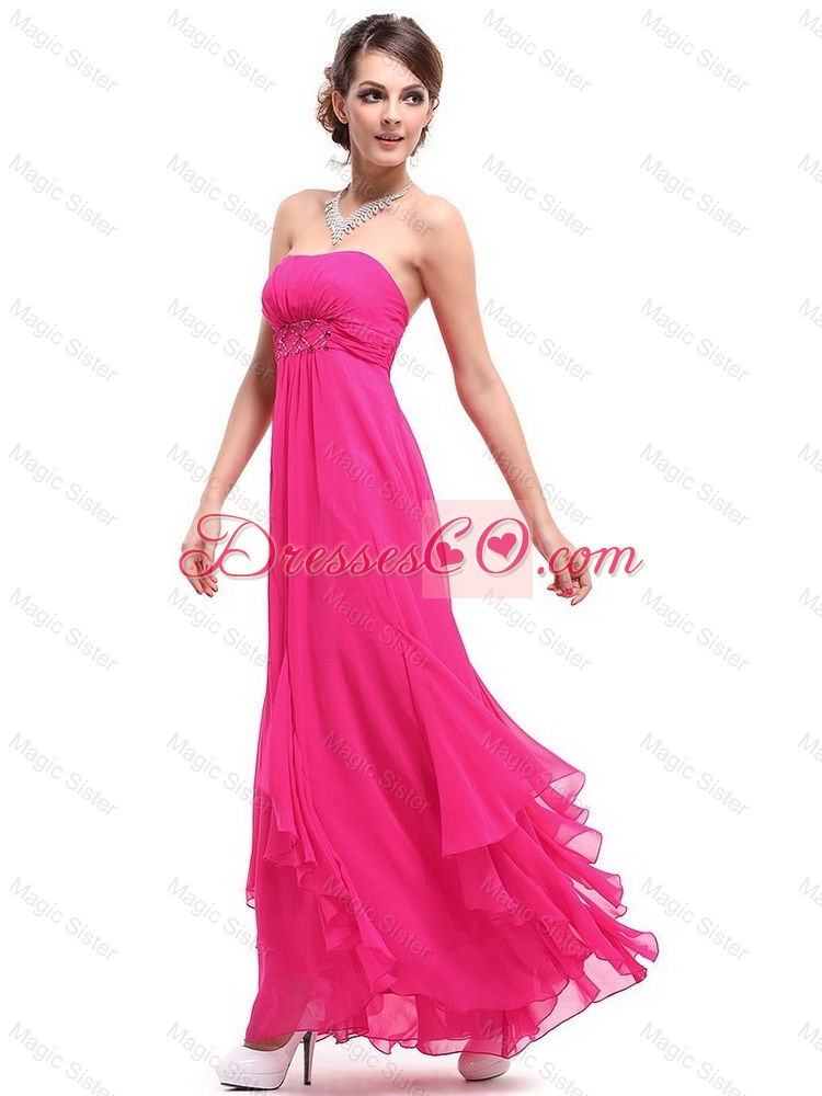 Popular Ankle Length Hot Pink Prom Dress with Beading