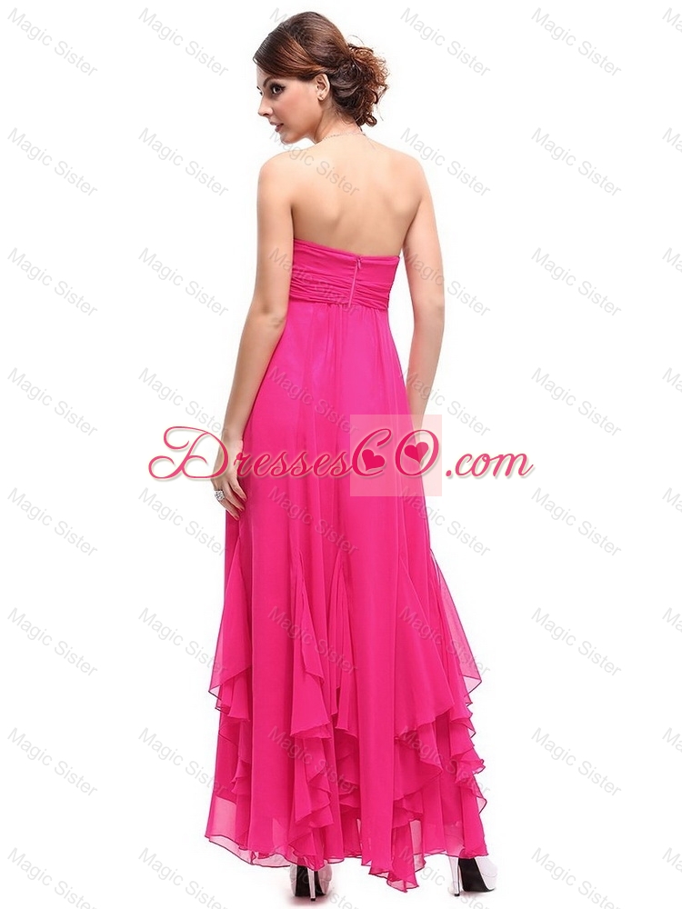 Popular Ankle Length Hot Pink Prom Dress with Beading