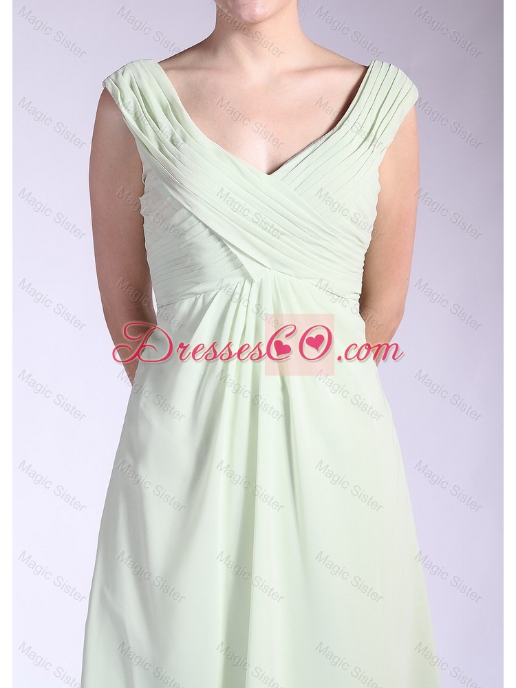 Popular V Neck Ruched Prom Dress with Tea Length