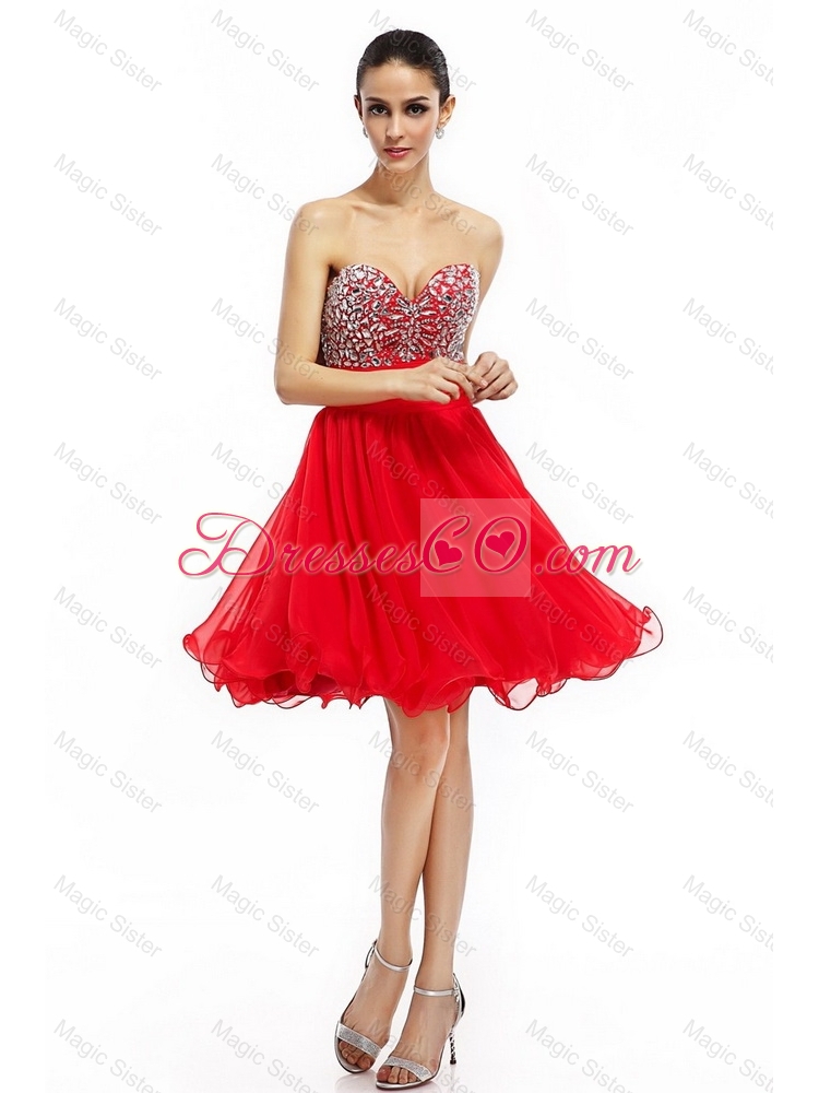 Romantic A Line Beaded Prom Dress in Red