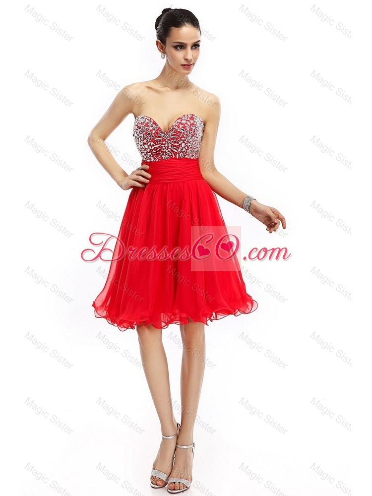 Romantic A Line Beaded Prom Dress in Red