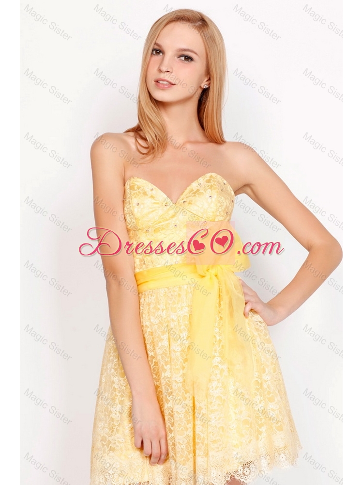 Pretty Short Lace Prom Dress with Belt