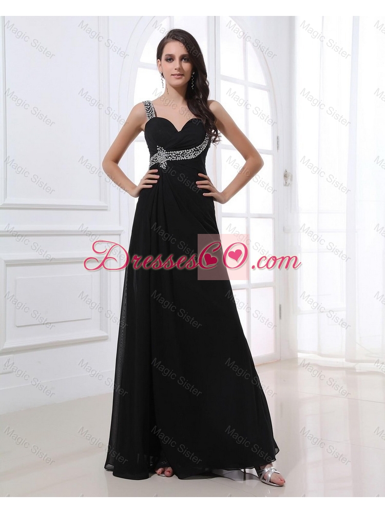 Fashionable Empire Straps Beading Prom Dress in Black for
