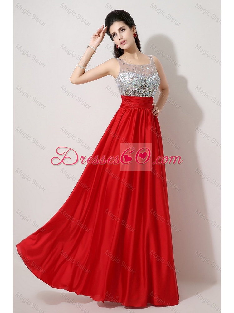Fashionable Side Zipper Red Prom Dress with Scoop